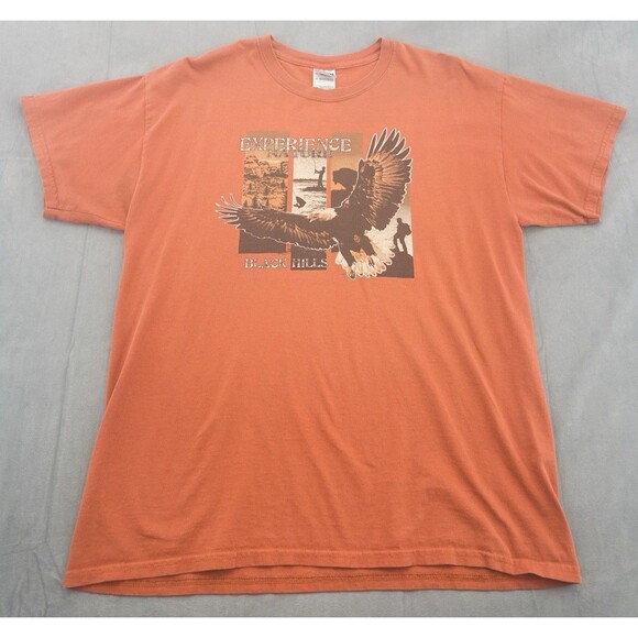 Black Hills South Dakota TShirt Mens Large Orange Eagle Experience Nature STAINS - Picture 1 of 14